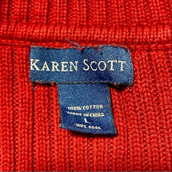 Red Cotton Ribbed Cable Knit Pullover Chunky Sweater Large - Picture 7 of 11